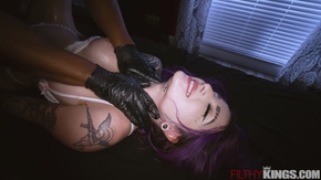 Purple Haired Babe Gets Covered In Oil , Massaged And Fucked